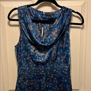 Banana Republic Blue and Brown Floral Cowl Neck Blouse
